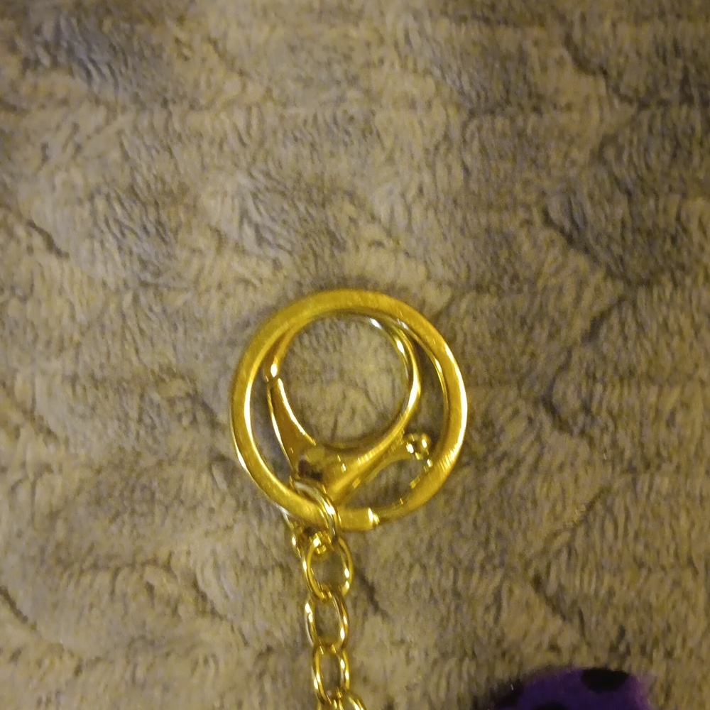Purple and Gold Keychain with Pom Pom - Picture 2 of 4